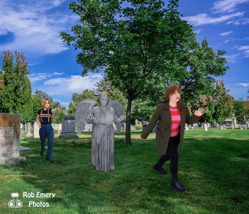 The Doctor deals with a Weeping Angel in a graveyard